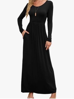 Loose Black Long Sleeve Maxi Dress with Pockets size Small